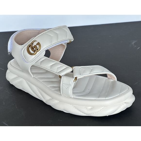 Gucci GG Quilted Open Toe Women’s White Leather Sandals 10 US (40 Eu) 776936 NIB - Picture 7 of 16